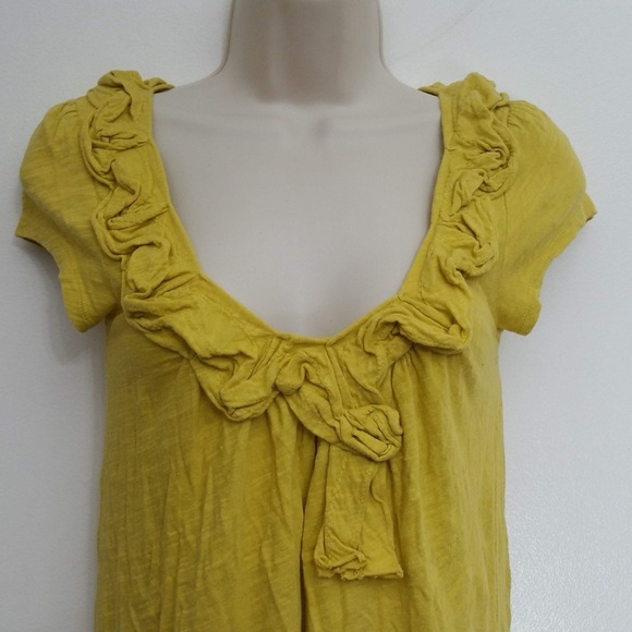 Anthropologie C. Keer Ruffled Scoop Neck Cap Sleeve White Slubbed Cotton Large - Picture 8 of 15